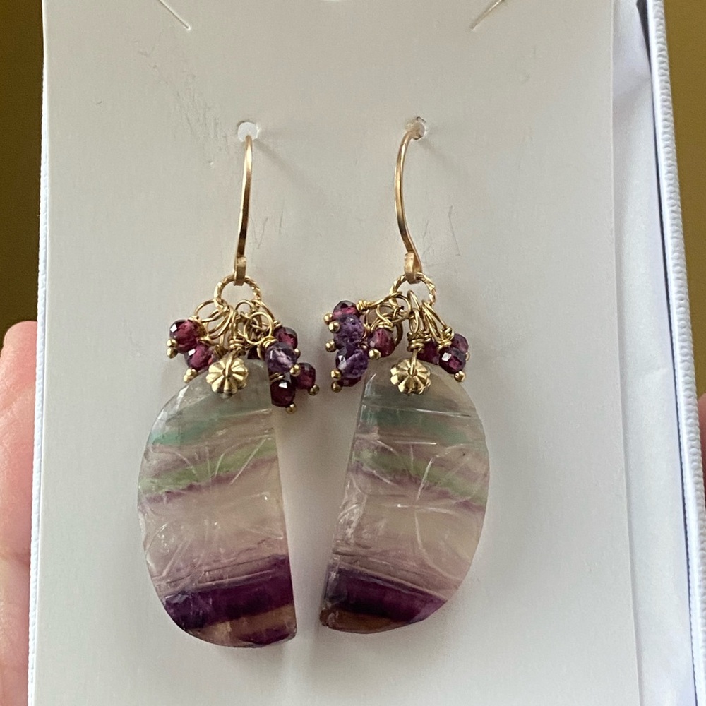 Gorgeous Carved Fluorite Earrings